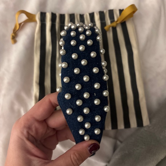 Lele Sadoughi Denim Headband with Pearls - Picture 3 of 6